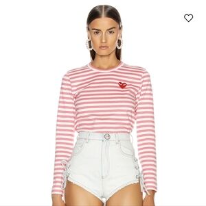 Comme Des Garcons Play Bright Stripe Long Sleeve T-shirt Pink Small NWOT